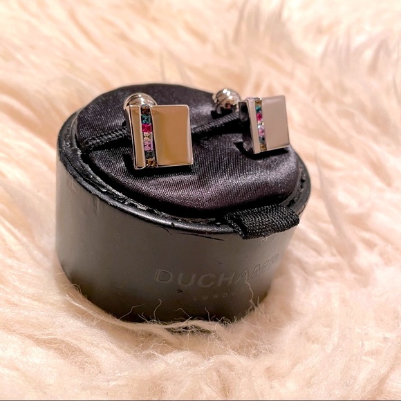 Designer Cufflinks in box* DUCHAMP Silver Cufflinks w/ auth Swarovski crystal - Picture 2 of 3